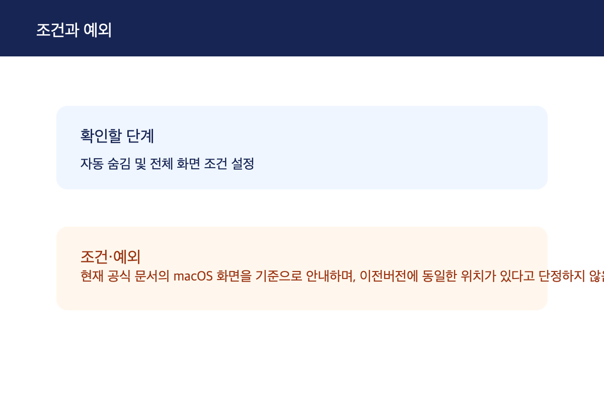 확인 단계와 공식 조건을 구분한 자작 도해
